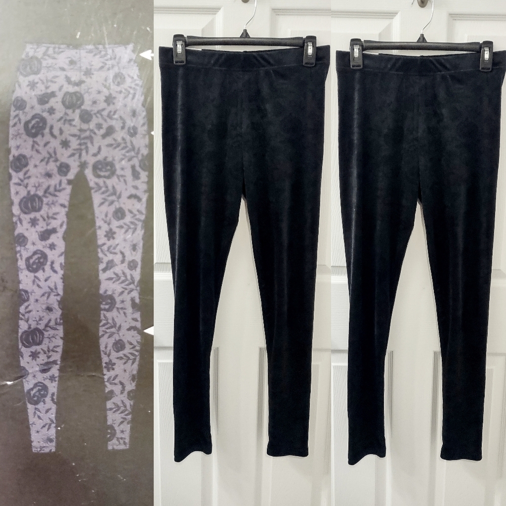 NWT 2-pack Aldi The Halloween Shop Ultra Plush Black Velvet Goth Leggings Size M